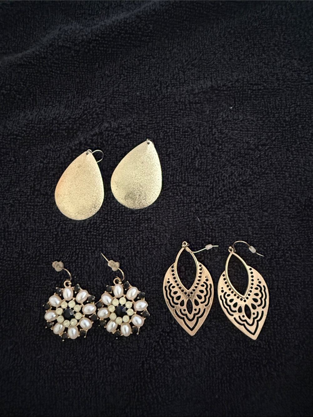 Gold-Tone Mixed Earring Trio with Pearl Clusters